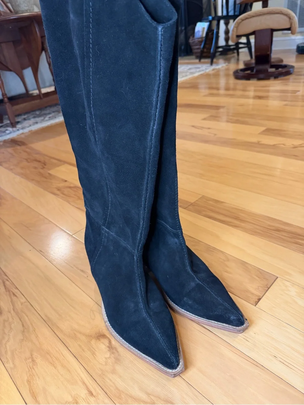 Free People Black Suede Pointed Toe Knee High Boots Slouch